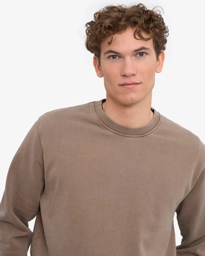Classic Organic Bio-Pullover mit Rundhalsausschnitt – verblasstes Khaki