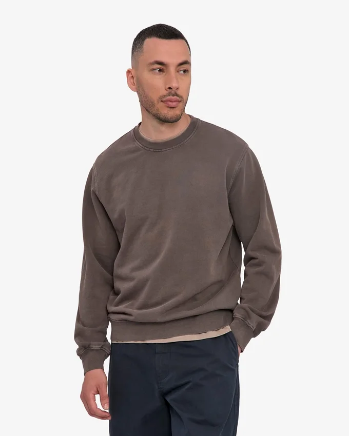 Classic Organic Shirt mit Rundhalsausschnitt – Ausgewaschenes Schlammgrau