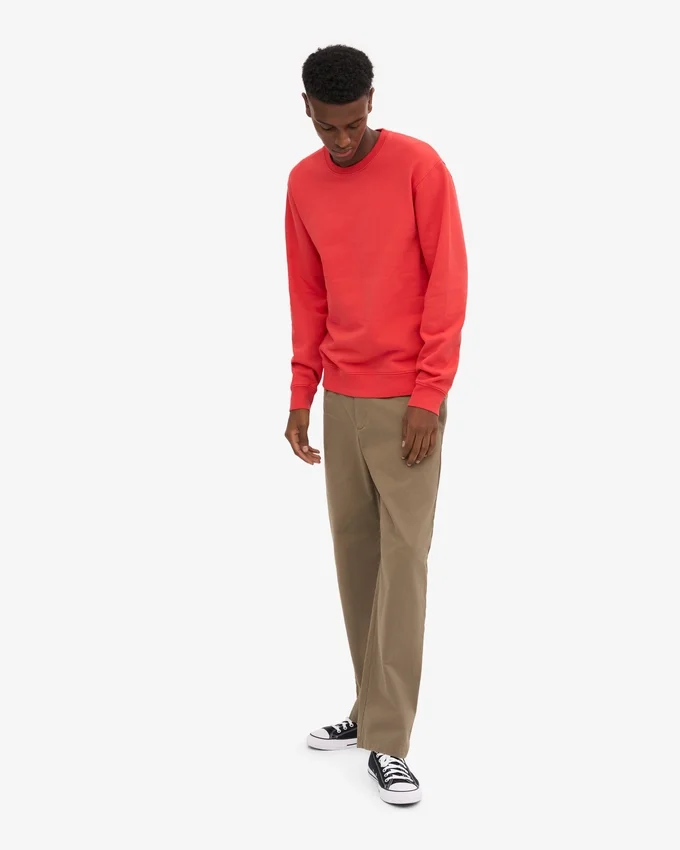Classic Organic Shirt mit Rundhalsausschnitt – Red Tangerine