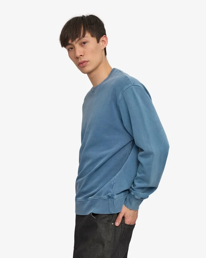 Classic Organic Shirt mit Rundhalsausschnitt – verblasstes Indigo