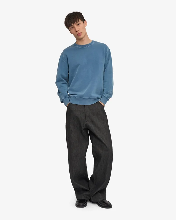 Classic Organic Shirt mit Rundhalsausschnitt – verblasstes Indigo