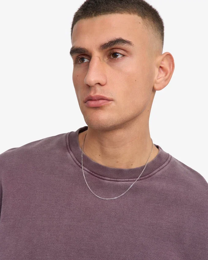Classic Organic Shirt mit Rundhalsausschnitt – verblasstes Traubenblau