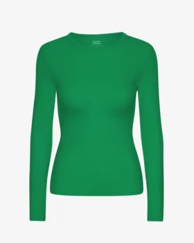 Damen-Bio-Ripp-T-Shirt mit langem Arm – Kellygrün