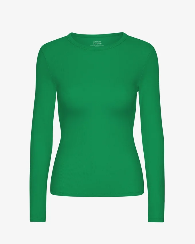 Damen-Bio-Ripp-T-Shirt mit langem Arm – Kellygrün
