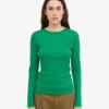 Damen-Bio-Ripp-T-Shirt mit langem Arm – Kellygrün