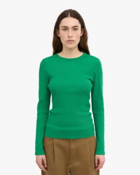 Damen-Bio-Ripp-T-Shirt mit langem Arm – Kellygrün
