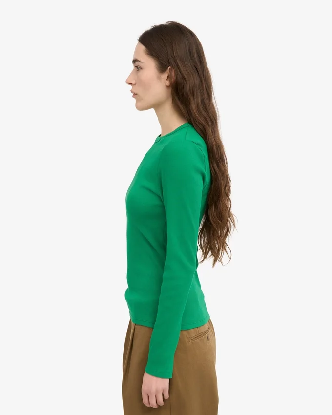 Damen-Bio-Ripp-T-Shirt mit langem Arm – Kellygrün