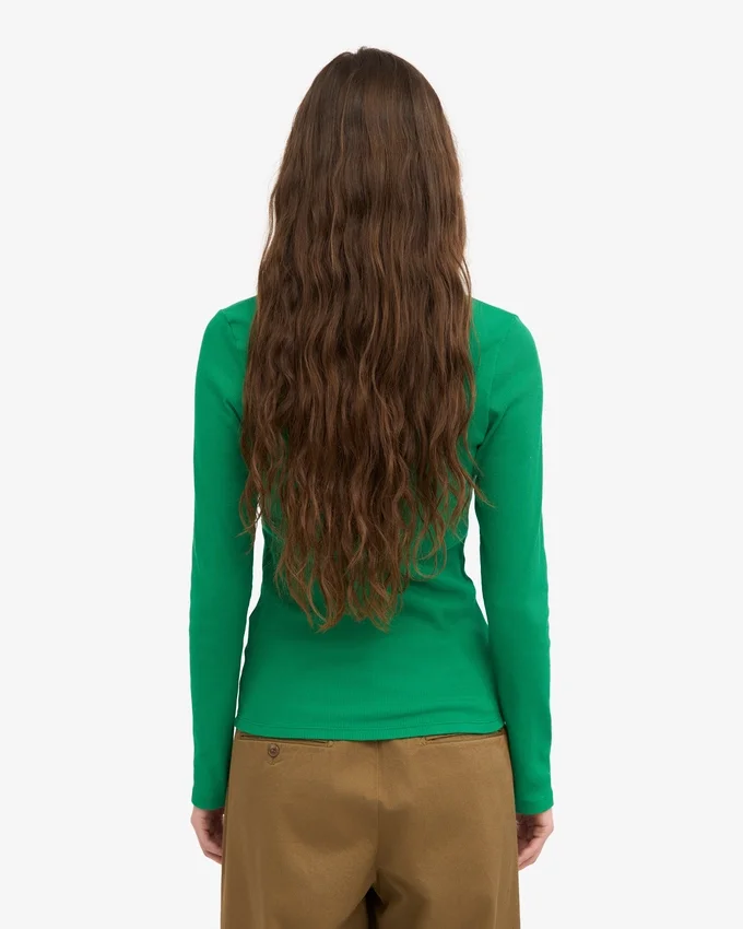 Damen-Bio-Ripp-T-Shirt mit langem Arm – Kellygrün