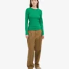 Damen-Bio-Ripp-T-Shirt mit langem Arm – Kellygrün