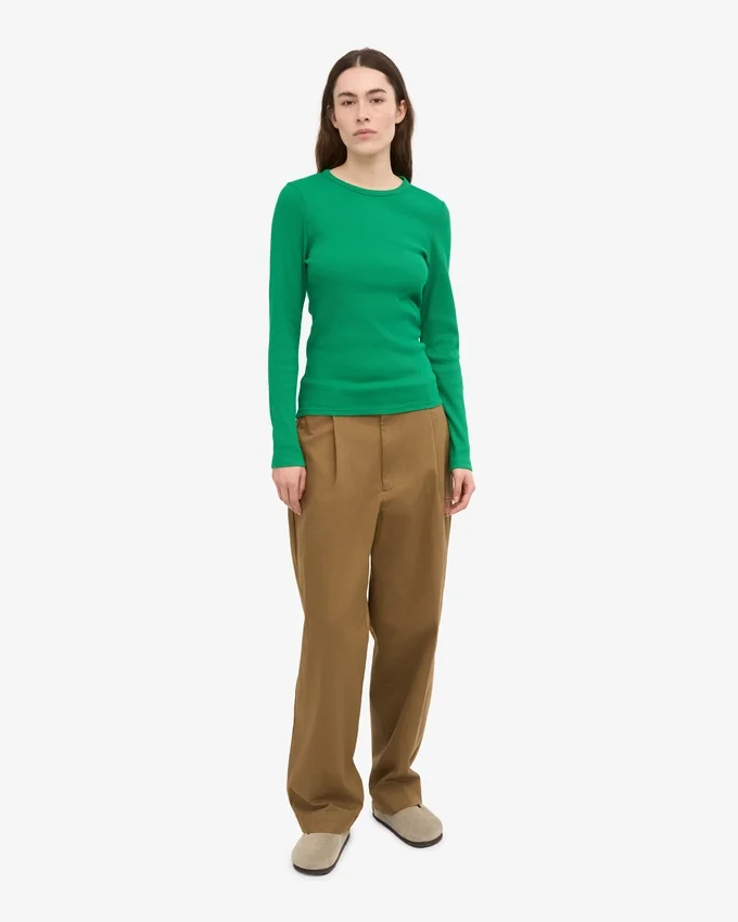 Damen-Bio-Ripp-T-Shirt mit langem Arm – Kellygrün