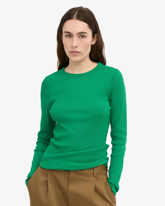 Damen-Bio-Ripp-T-Shirt mit langem Arm – Kellygrün