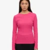 Damen-Bio-T-Shirt mit geripptem Kragen und langen Ärmeln – Bubblegum-Pink