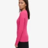 Damen-Bio-T-Shirt mit geripptem Kragen und langen Ärmeln – Bubblegum-Pink