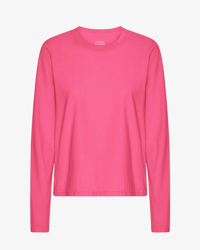 Damen-Bio-T-Shirt mit langen Ärmeln – Bubblegum-Pink