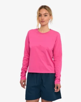 Damen-Bio-T-Shirt mit langen Ärmeln – Bubblegum-Pink