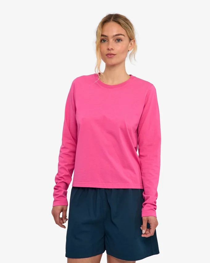 Damen-Bio-T-Shirt mit langen Ärmeln – Bubblegum-Pink