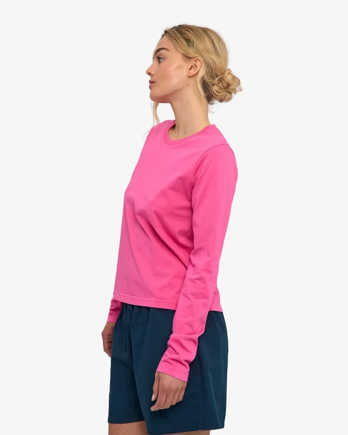 Damen-Bio-T-Shirt mit langen Ärmeln – Bubblegum-Pink