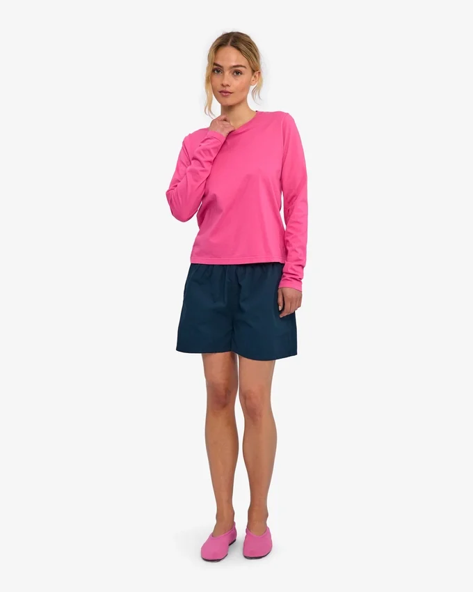 Damen-Bio-T-Shirt mit langen Ärmeln – Bubblegum-Pink