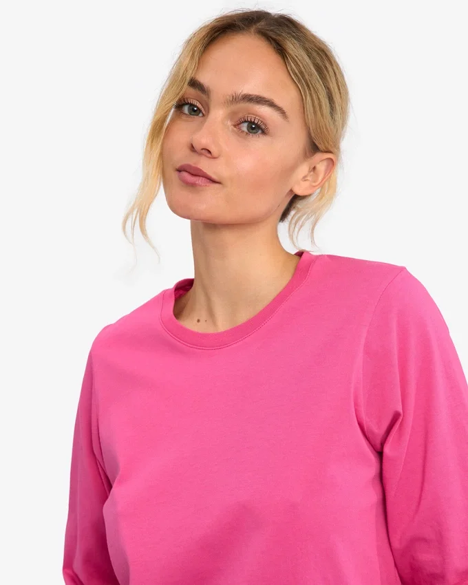 Damen-Bio-T-Shirt mit langen Ärmeln – Bubblegum-Pink