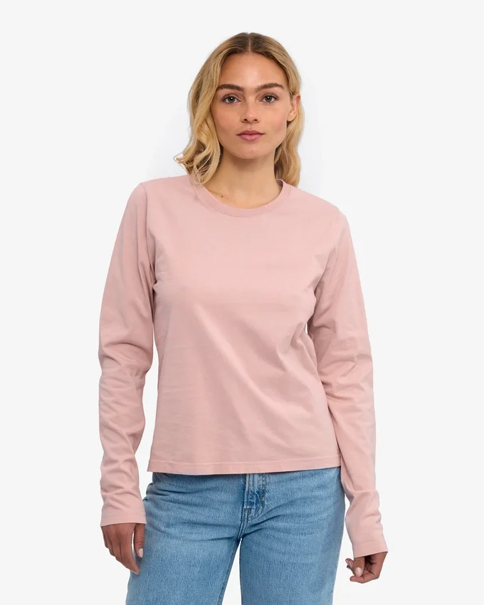 Damen-Bio-T-Shirt mit langen Ärmeln – Faded Pink