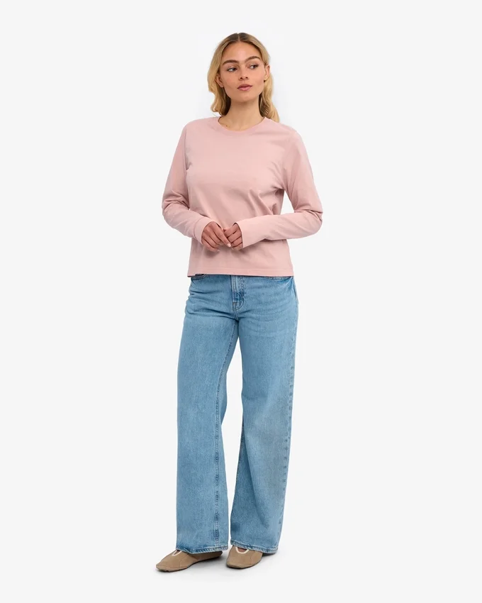 Damen-Bio-T-Shirt mit langen Ärmeln – Faded Pink