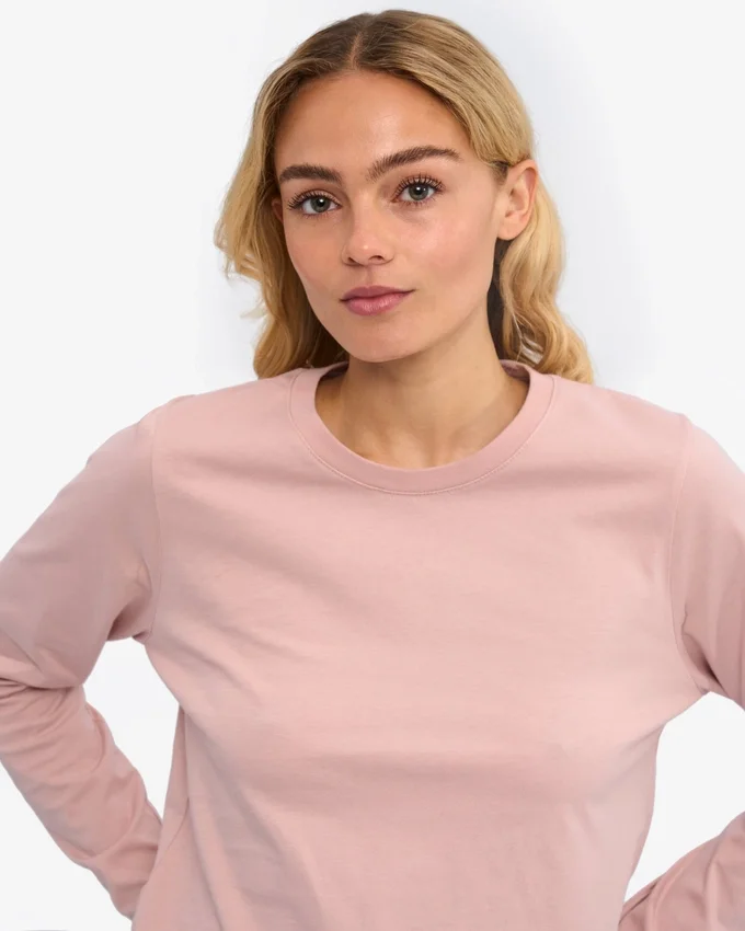 Damen-Bio-T-Shirt mit langen Ärmeln – Faded Pink