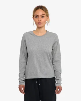 Damen-Bio-T-Shirt mit langen Ärmeln – Meliertgrau
