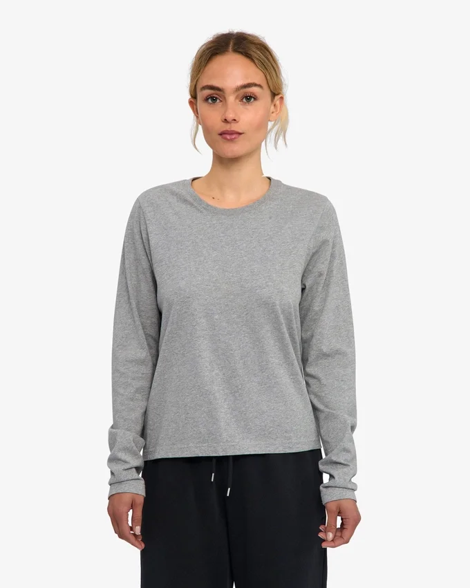 Damen-Bio-T-Shirt mit langen Ärmeln – Meliertgrau