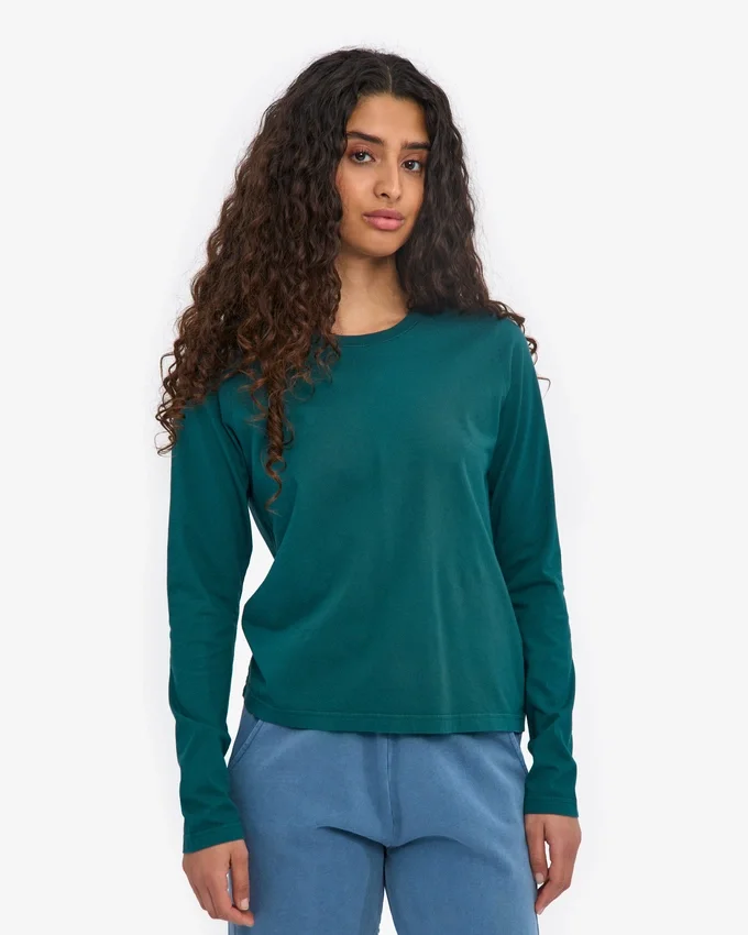 Damen-Bio-T-Shirt mit langen Ärmeln – Ozeangrün
