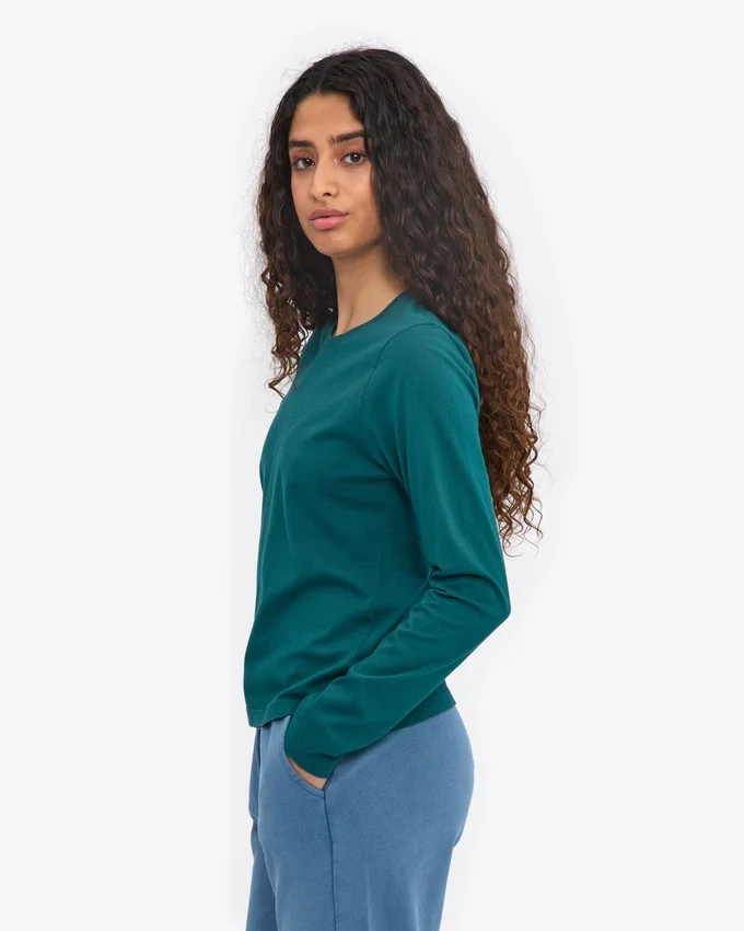 Damen-Bio-T-Shirt mit langen Ärmeln – Ozeangrün