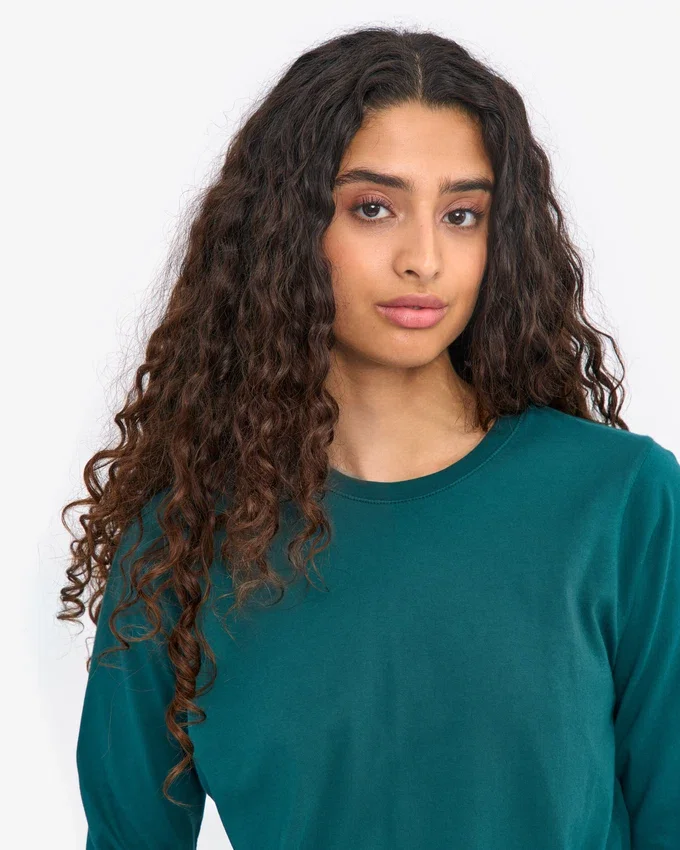 Damen-Bio-T-Shirt mit langen Ärmeln – Ozeangrün
