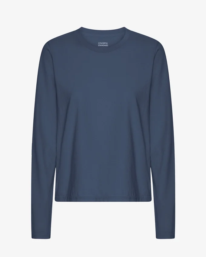 Damen-Bio-T-Shirt mit langen Ärmeln – Petrolblau