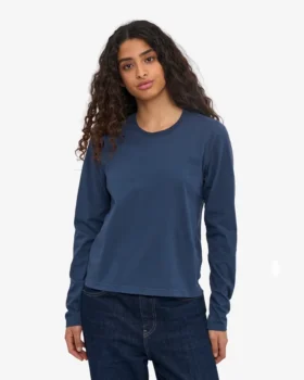 Damen-Bio-T-Shirt mit langen Ärmeln – Petrolblau