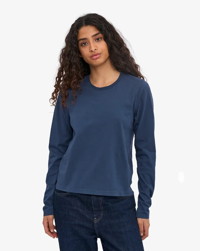 Damen-Bio-T-Shirt mit langen Ärmeln – Petrolblau