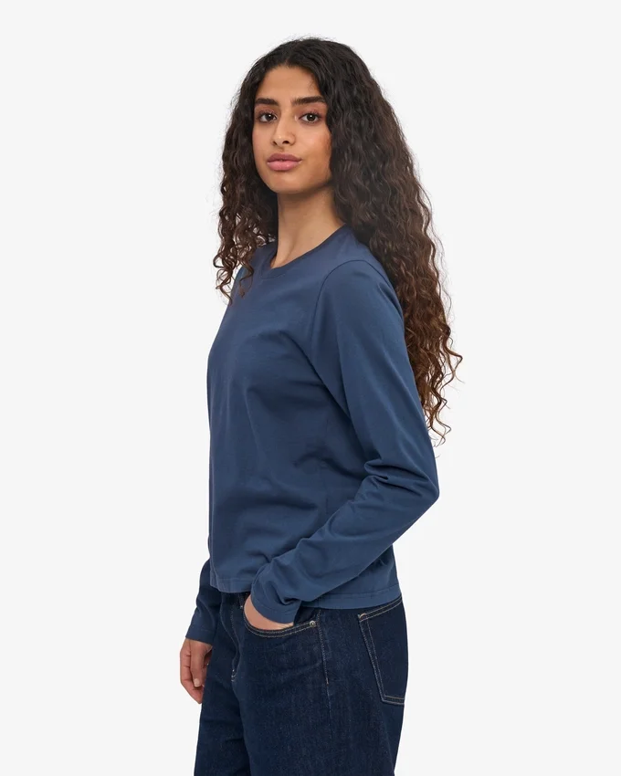 Damen-Bio-T-Shirt mit langen Ärmeln – Petrolblau
