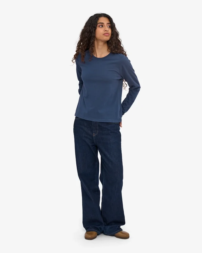 Damen-Bio-T-Shirt mit langen Ärmeln – Petrolblau