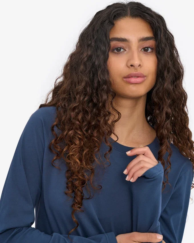 Damen-Bio-T-Shirt mit langen Ärmeln – Petrolblau
