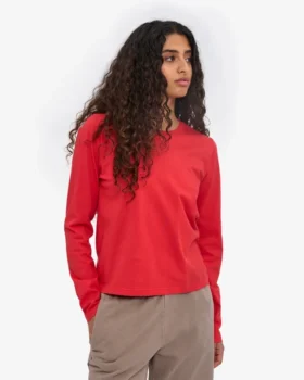 Damen-Bio-T-Shirt mit langen Ärmeln – Red Tangerine
