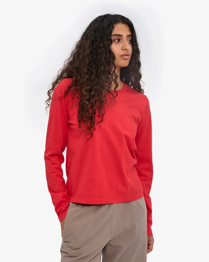 Damen-Bio-T-Shirt mit langen Ärmeln – Red Tangerine