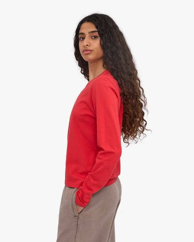 Damen-Bio-T-Shirt mit langen Ärmeln – Red Tangerine
