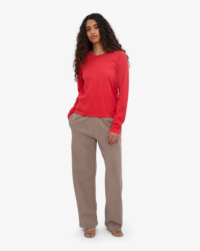 Damen-Bio-T-Shirt mit langen Ärmeln – Red Tangerine