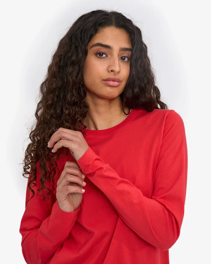 Damen-Bio-T-Shirt mit langen Ärmeln – Red Tangerine