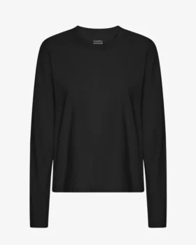 Damen-Bio-T-Shirt mit langen Ärmeln – Tiefschwarz