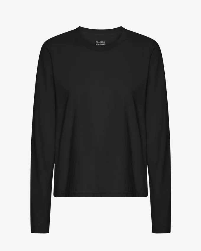 Damen-Bio-T-Shirt mit langen Ärmeln – Tiefschwarz