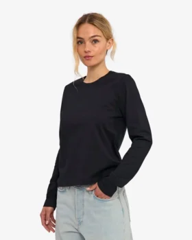 Damen-Bio-T-Shirt mit langen Ärmeln – Tiefschwarz