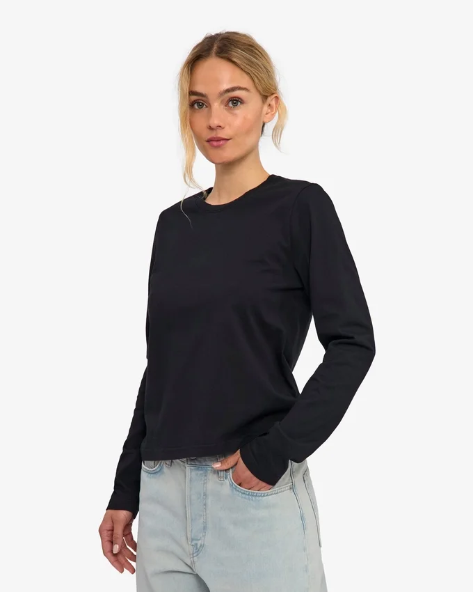 Damen-Bio-T-Shirt mit langen Ärmeln – Tiefschwarz