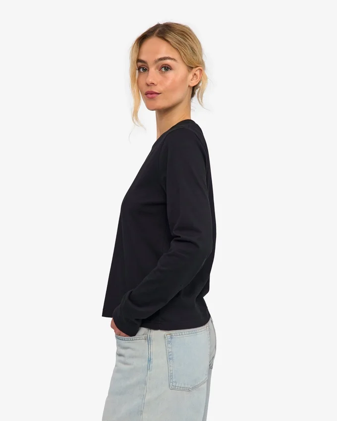 Damen-Bio-T-Shirt mit langen Ärmeln – Tiefschwarz