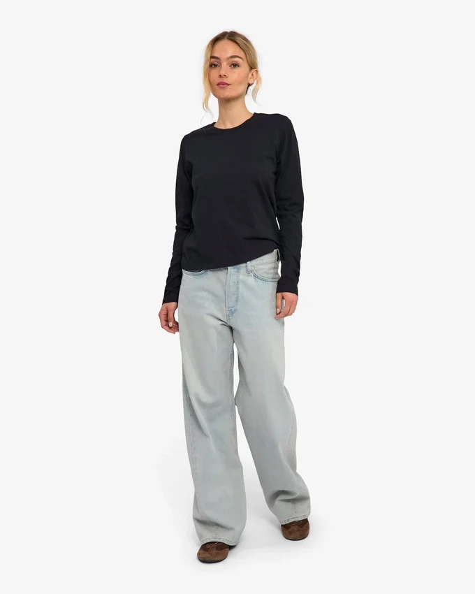 Damen-Bio-T-Shirt mit langen Ärmeln – Tiefschwarz