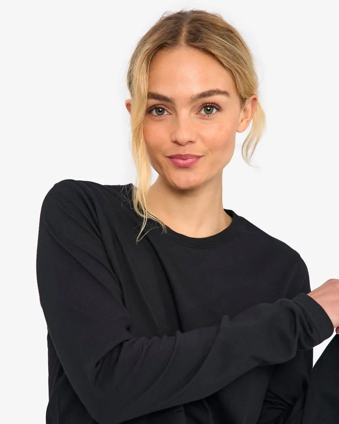 Damen-Bio-T-Shirt mit langen Ärmeln – Tiefschwarz