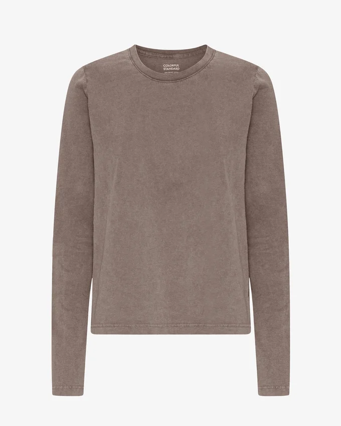 Damen-Bio-T-Shirt mit langen Ärmeln – verblasstes Khaki